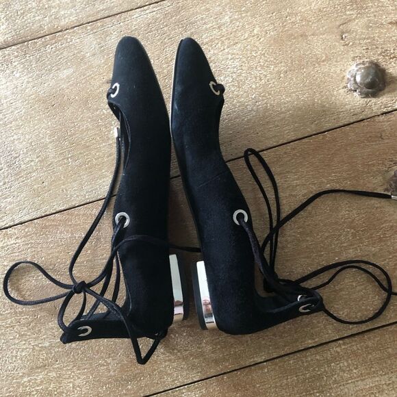 Halogen black suede lace up flats shoes Size 7.5 - Picture 3 of 6